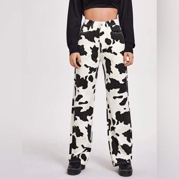 SHEIN Denim - Cow Print Wide Leg Jeans